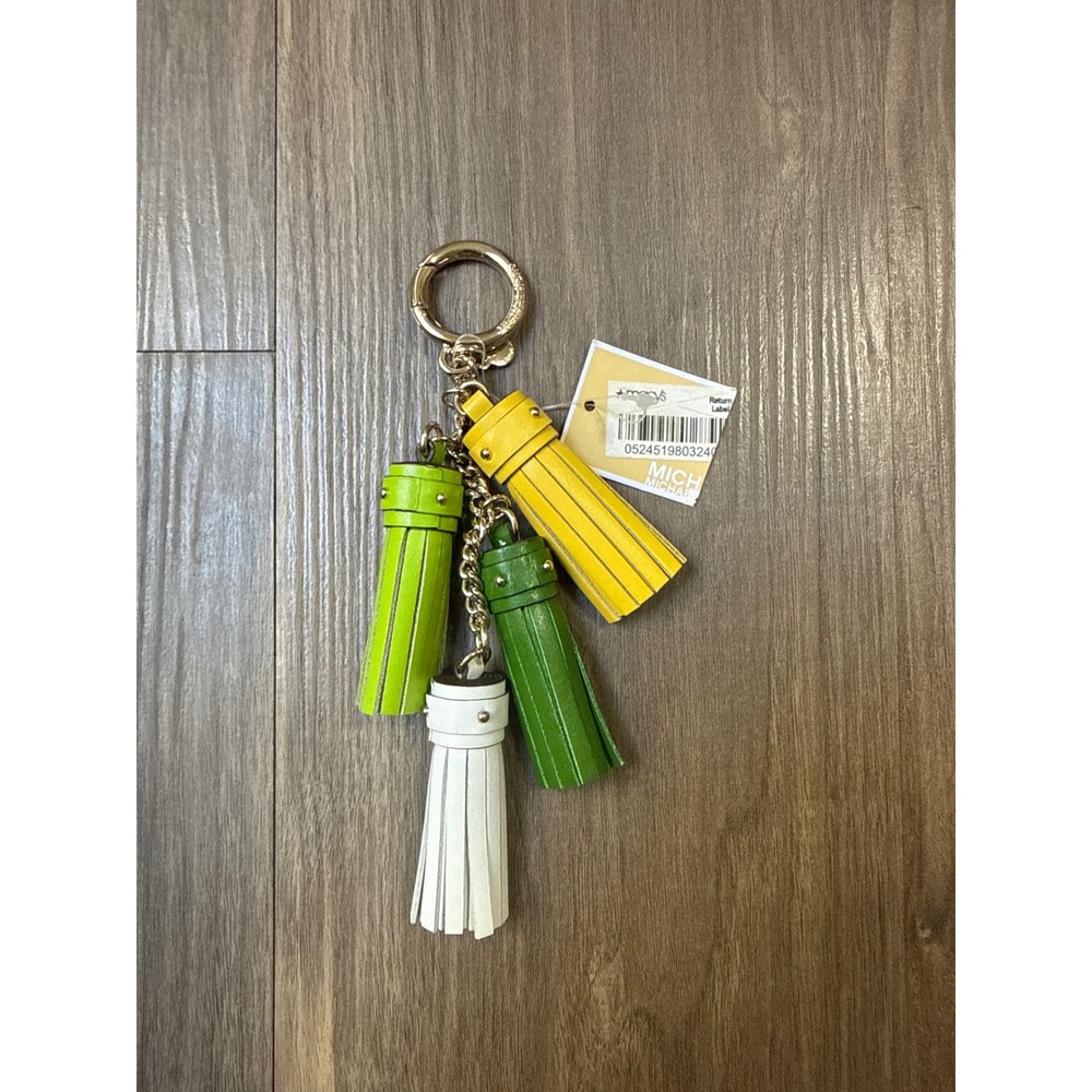 Michael Kors Cascading Tassel Bag Charm Green Yellow Leather New